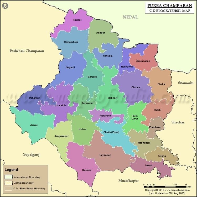 Champaran East Champaran Tehsil Map Bolcks in East Champaran