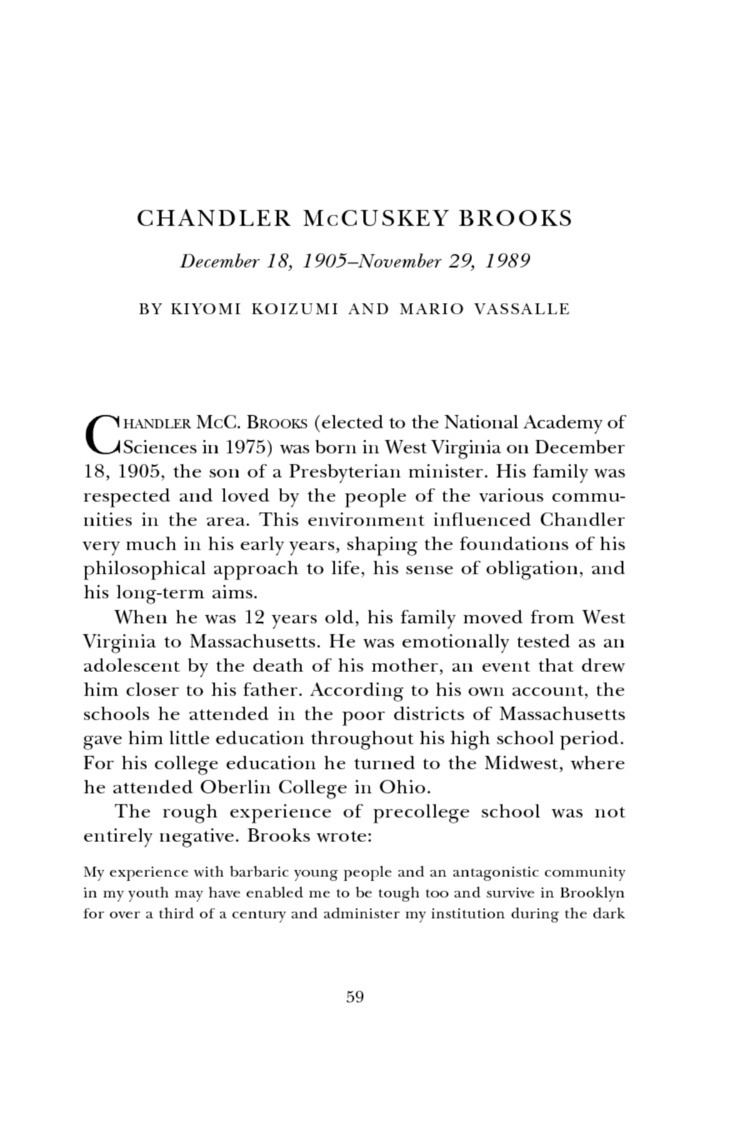 Chandler McCuskey Brooks CHANDLER McCUSKEY BROOKS Biographical Memoirs Volume 91 The