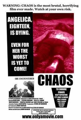 A poster showing the dead body of Maya Barovich as Angelica showing her back and facing the ground in the movie "Chaos" (2005 film)