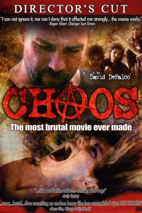 A poster of the movie "Chaos" (2005 Dominion film) starring Kevin Cage, Sage Stallon, Stephen Wozniak and Maya Barovich
