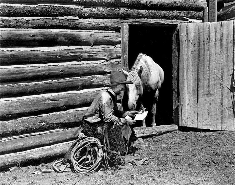 Charles Belden Treasures Charles Belden photograph cowboy reading to horse