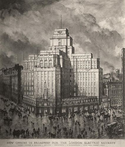 Charles Holden Architectural perspective sketch of 55 Broadway