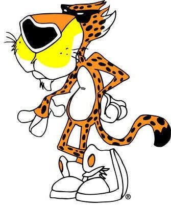 Chester Cheetah is a fictional character and the official mascot for Frito-Lay's Cheetos brand snacks as well as Chester's Snacks, with a yellow mustache, wearing sunglasses, and white shoes.