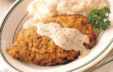 Chicken fried steak Chicken Fried Steak with Mashed Potatoes and Peppered Cream