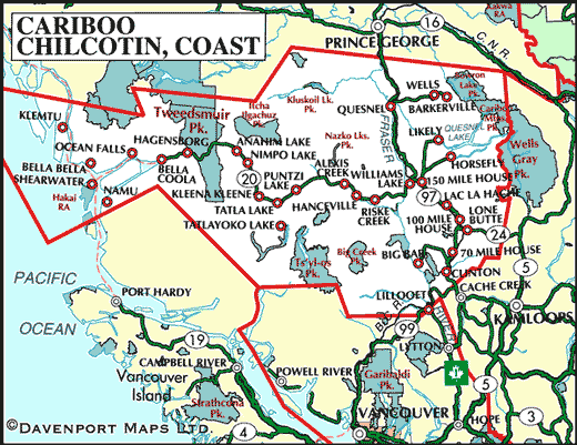 Chilcotin Country Map of the Cariboo Chilcotin Coast British Columbia Travel and