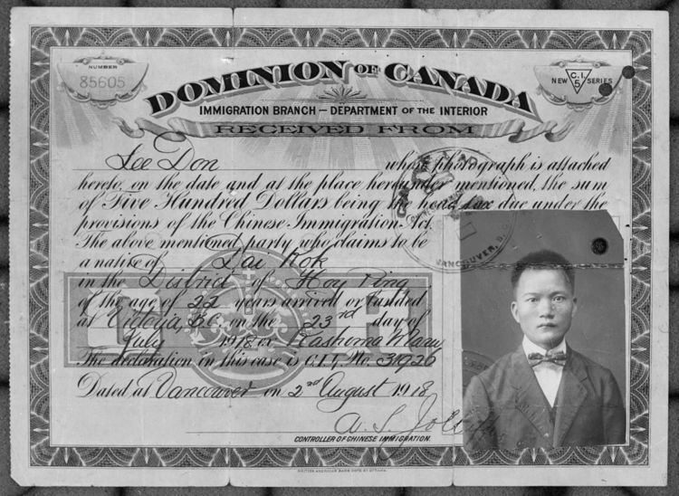 Chinese Immigration Act of 1885