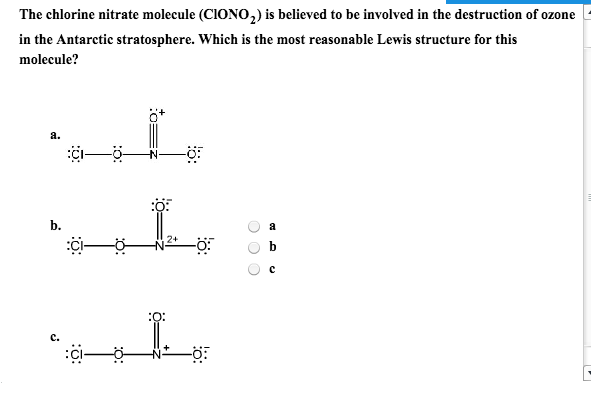 Chlorine nitrate The Chlorine Nitrate Molecule CIONO2 Is Believed Cheggcom