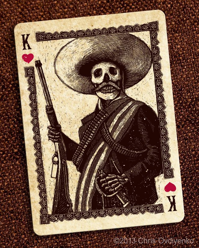 Chris Ovdiyenko Queen of Spades Woodcut Day of the Dead inspired playing cards by