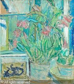 Christine Swane Still life with flowers in a window sold by Bruun Rasmussen Vejle