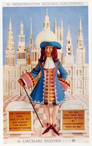 Christopher Wren (priest) Vintage London underground poster Sir Christopher Wren