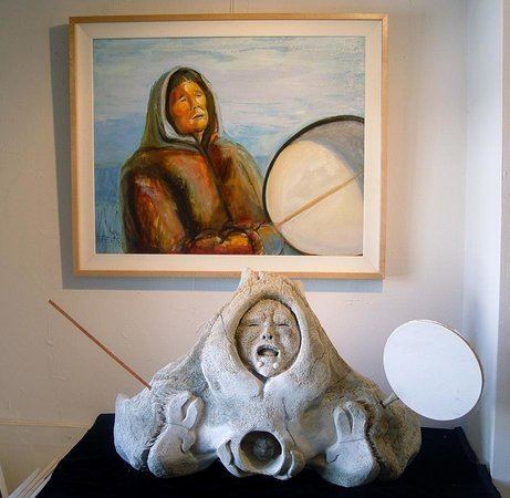 Claire Fejes Shaman fossil whalebone carving with painting by Claire Fejes