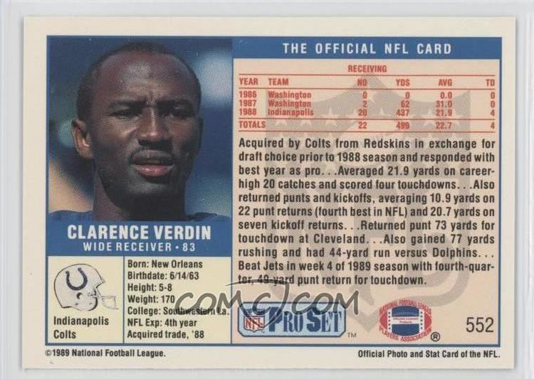 Clarence Verdin 1989 Pro Set 552 Clarence Verdin COMC Card Marketplace