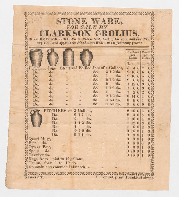 Clarkson Crolius Stone ware for sale by Clarkson Crolius bdsny11271 Broadsides