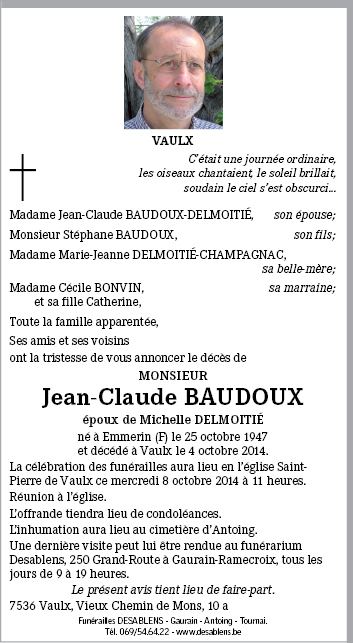Claude Baudoux JeanClaude BAUDOUX de Vaulx Annonce de dcs sur enmemoirebe