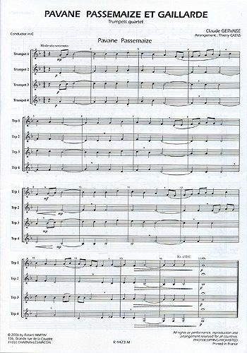Claude Gervaise Sheet music for trumpet Claude Gervaise Pavane