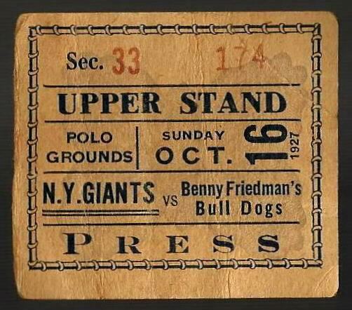 Cleveland Bulldogs 1927 New York Giants vs Benny Friedman39s Cleveland Bulldogs ticket