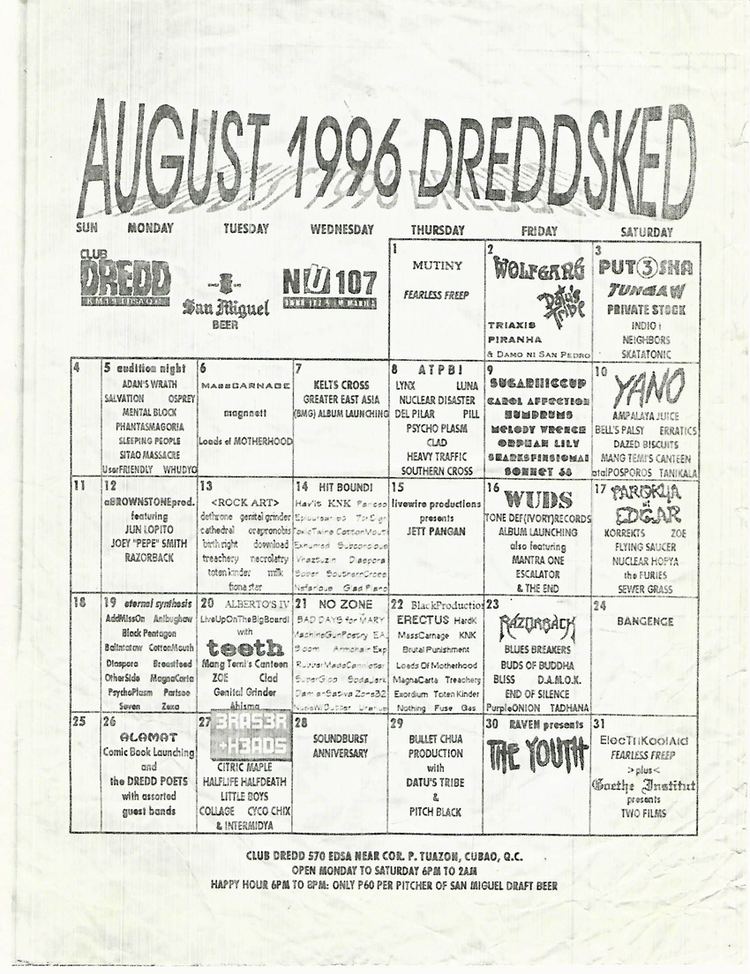 Club DREDD schizo39s ERASERHEADS DATABASE Timeline 1987 to 1996