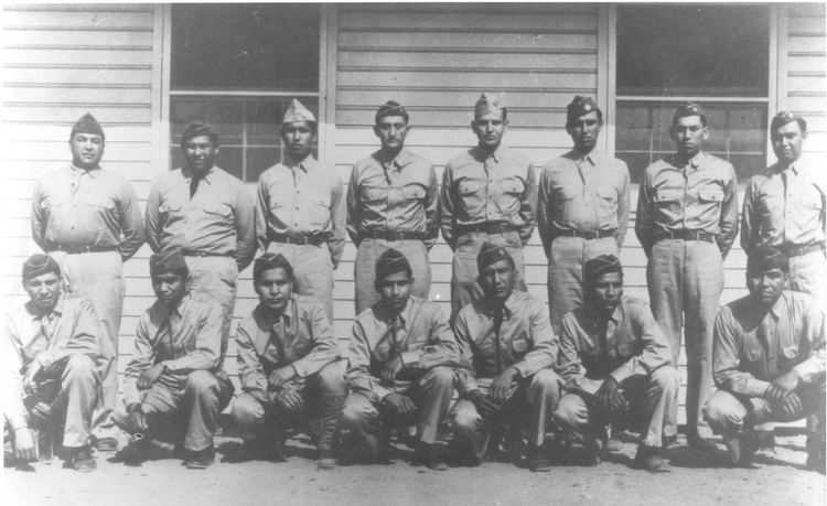 Army 4th Signal Corps Comanche Code Talkers, Fort Benning, Ga. Morris Sunrise Tabbyetchy, Perry Noyabad, Ralph Wahnee, Haddon Codynah, Robert Holder, and the others