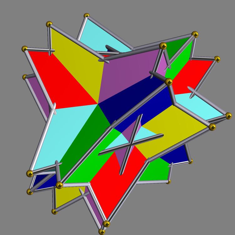 Compound of six tetrahedra with rotational freedom