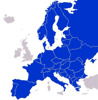 Royal blue-colored territories are members of the European Union.