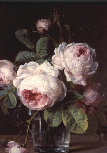 Cornelis van Spaendonck Cornelis van Spaendonck Roses in a Glass Vase on a Ledge Flowers