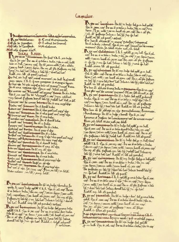 Cornwall Domesday Book tenants-in-chief