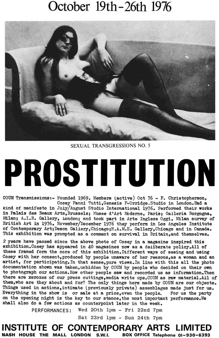 COUM Transmissions Prostitution COUM Transmissions Exhibition at the ICA in 1976
