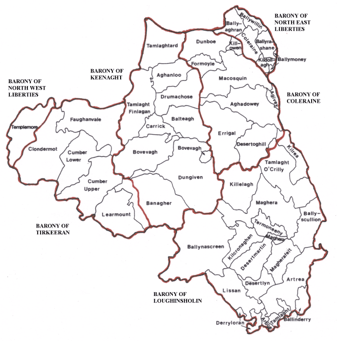 County Londonderry Map of the Baronies and Parishes in County Londonderry