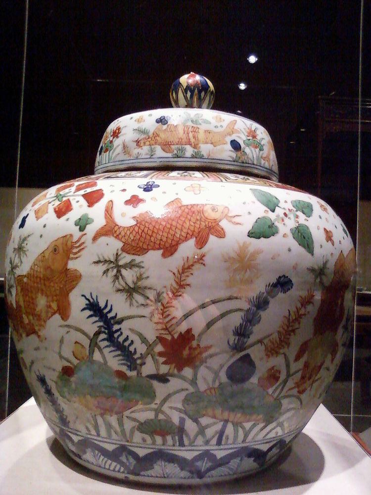 Covered jar with carp design