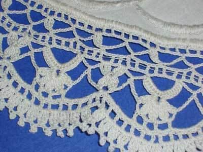 Crocheted lace Vintage Embroidered Linen with Whitework and Crocheted Lace Edge
