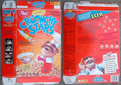 Cröonchy Stars 1988 Post Croonchy Stars Cereal Box Swedish Chef Henson Muppets a