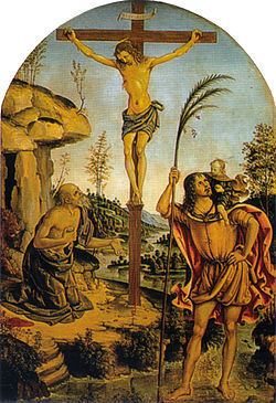Crucifixion between Sts. Jerome and Christopher httpsuploadwikimediaorgwikipediacommonsthu
