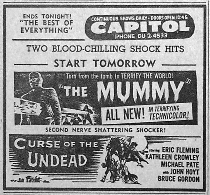Curse of the Undead movie scenes Twice the Screaming Terror on One Double Thrill Show December 1959 