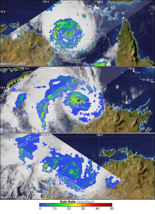 Satellite views of Cyclone Ingrid.