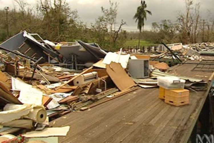 Impact of Cyclone Ingrid where houses were destroyed.