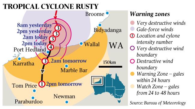 Cyclone Rusty Pilbara in lockdown as Rusty roars in The Australian