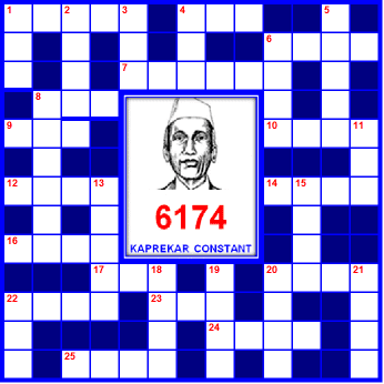 A portrait of D. R. Kaprekar at the center of a crossword puzzle