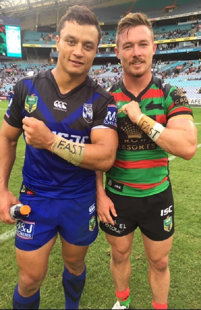 Damien Cook Damien Cook and Sam Perrett support rare condition at Rabbitohs v