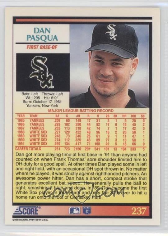 Dan Pasqua 1992 Score 237 Dan Pasqua COMC Card Marketplace