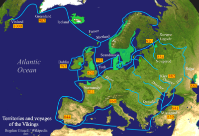 Map showing the territories and voyages of the Vikings