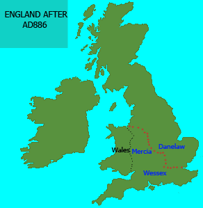 A map of England showing the location of Danelaw
