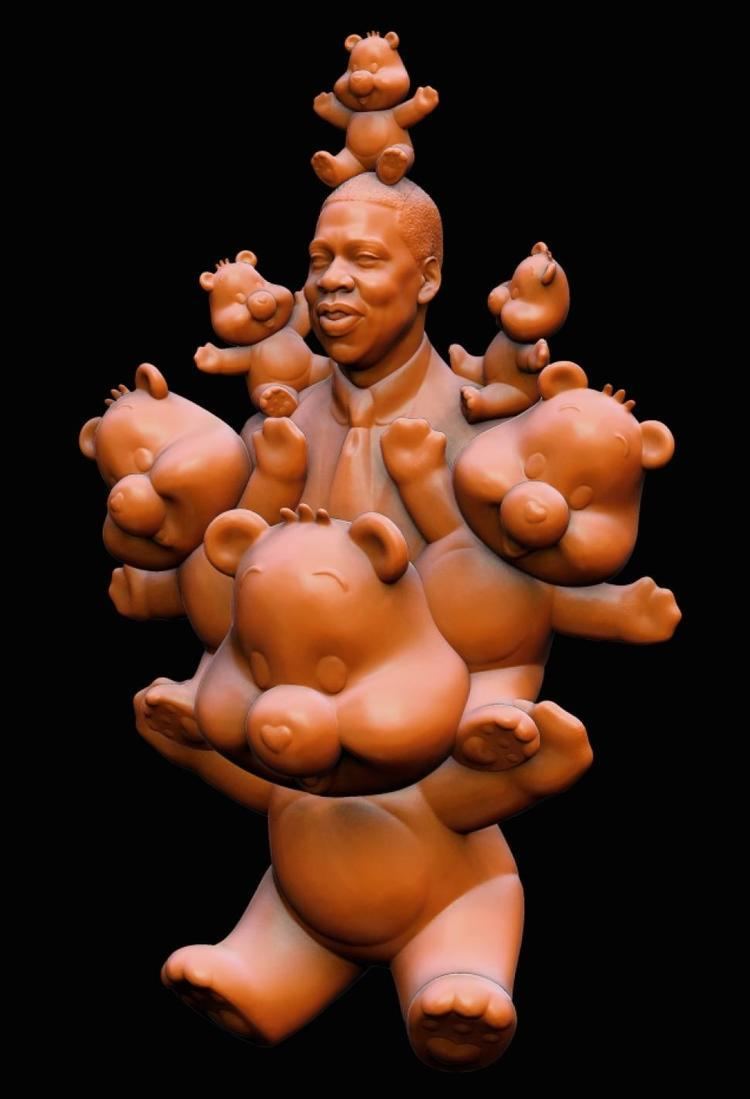 Daniel Edwards Jay Z depicted in 39Care Bear Pal39 statue by artist Daniel