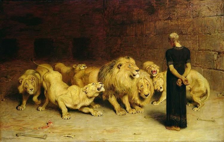 Daniel in the lions' den Daniel In The Lions Den Painting by Briton Riviere
