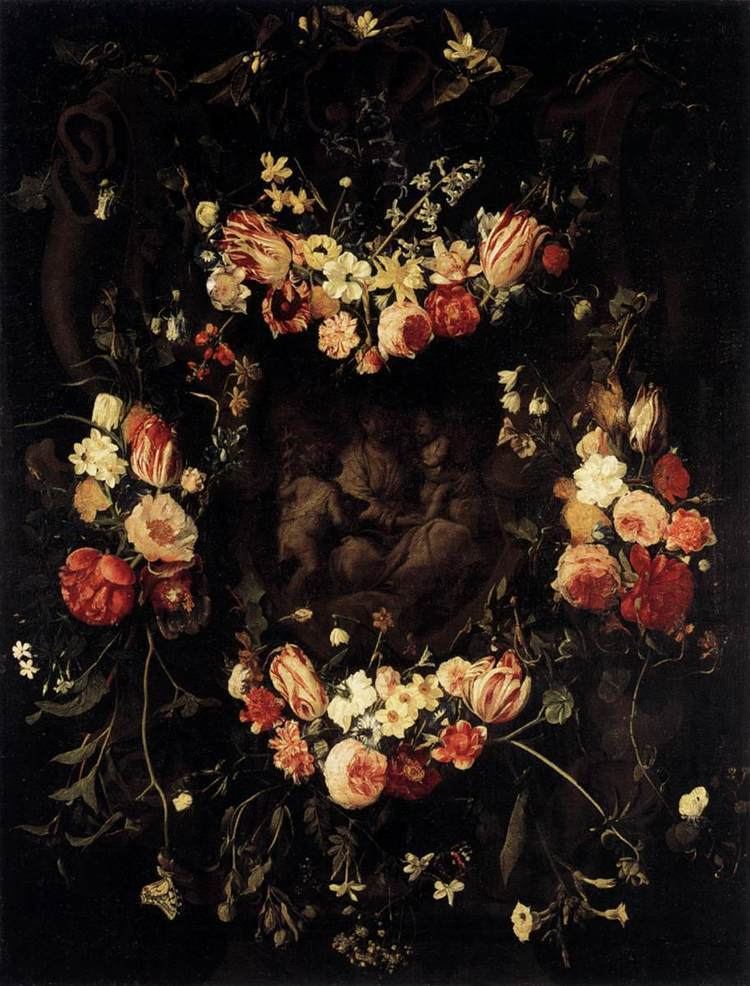 Daniel Seghers Floral Wreath with Relief after Quellinus by SEGHERS Daniel