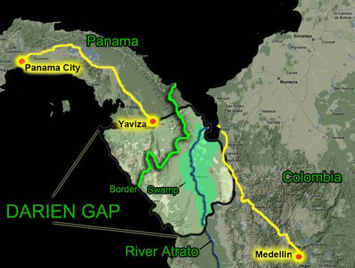 Map showing Darién Gap