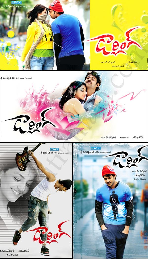 Darling (2010 film) Starring Prabhas & Kajal movie posters (4 photos being collaged)