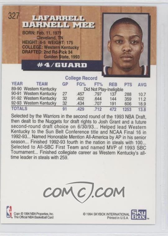 Darnell Mee 199394 NBA Hoops 5th Anniversary 327 Darnell Mee
