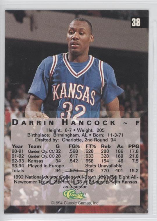 Darrin Hancock 1994 Classic 4 Sport 38 Darrin Hancock COMC Card