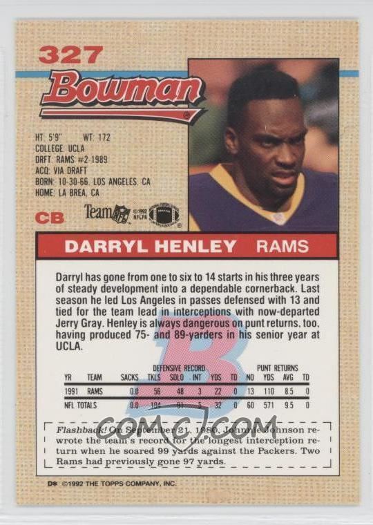 Darryl Henley 1992 Bowman 327 Darryl Henley COMC Card Marketplace