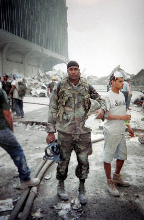 Jason Thomas at the wreckage of World Trade Center